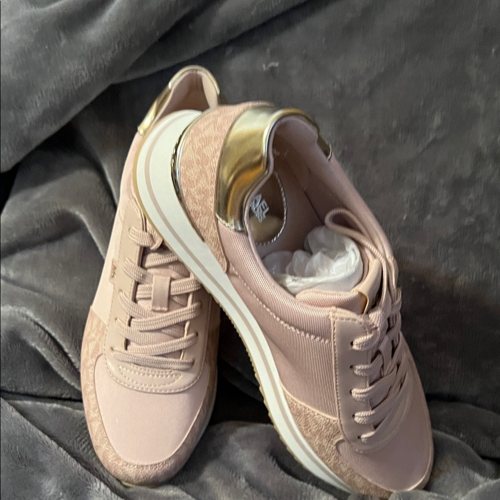 Michael Kors Blush Pink and Gold Sneakers - Picture 2 of 5